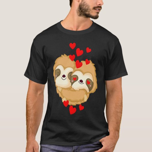 Valentines Day Cute Sloth  Boyfriend Girlfriend T-shirt (Voorkant)