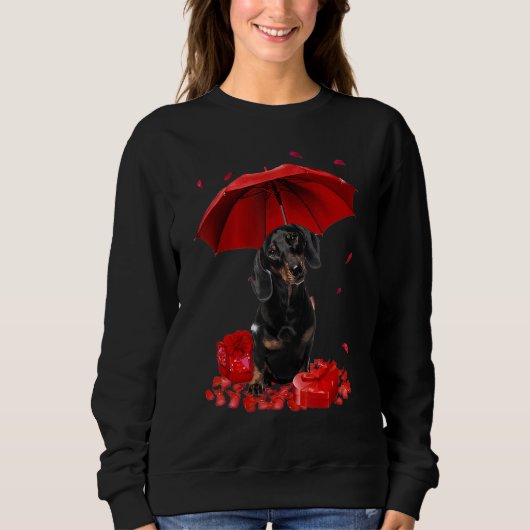 Valentines Day Dachshund Umbrella Heart Puppy Dog  Trui (Voorkant)