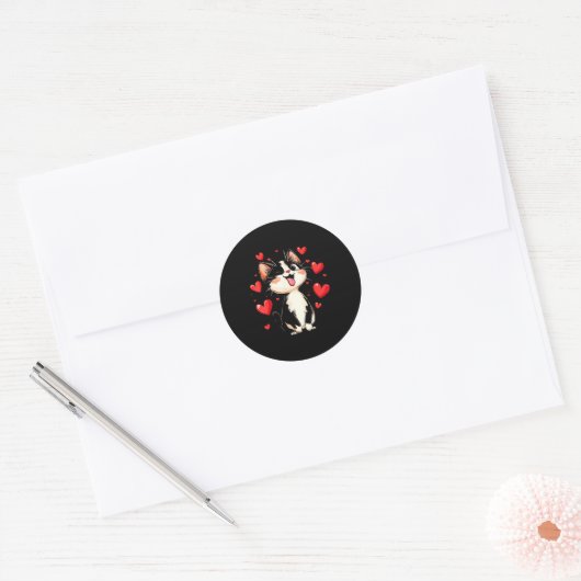 Valentines Day Design With A Cat On It  Ronde Sticker (Envelop)