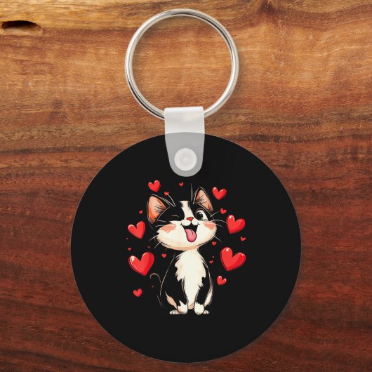 Valentines Day Design With A Cat On It  Sleutelhanger (Voorkant)