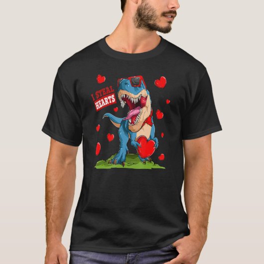 Valentines Day Dinosaur I Steal Hearts Boys Men Lo T-shirt (Voorkant)