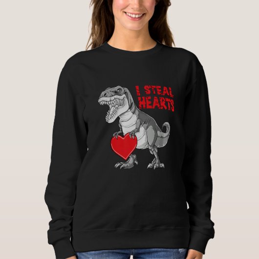 Valentines Day Dinosaur I Steal Hearts Boys Men Lo Trui (Voorkant)