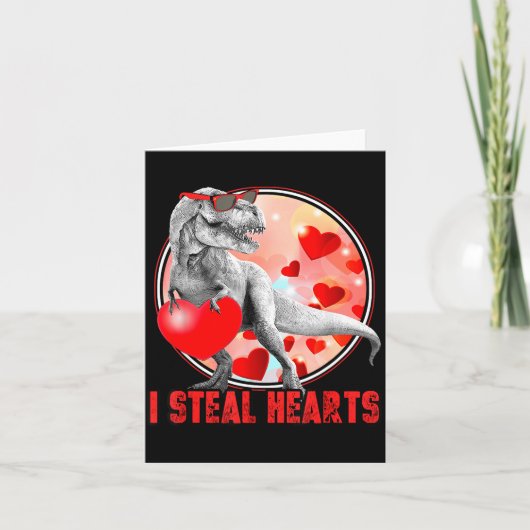 Valentines Day Dinosaur T Rex I Steal Hearts Funny Kaart (Voorkant)
