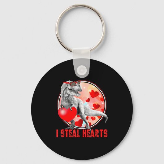 Valentines Day Dinosaur T Rex I Steal Hearts Funny Sleutelhanger (Voorkant)