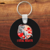 Valentines Day Dinosaur T Rex I Steal Hearts Funny Sleutelhanger (Voorkant)