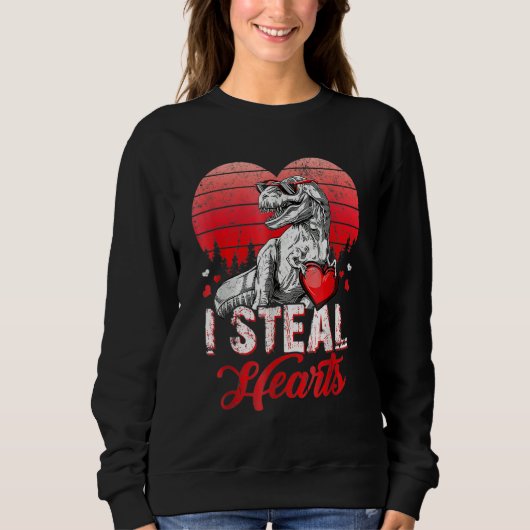 Valentines Day Dinosaur T rex Lover I Steal Hearts Trui (Voorkant)