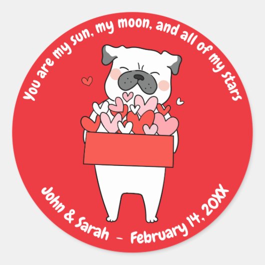 Valentine's Day Dog Heart Ronde Sticker (Voorkant)