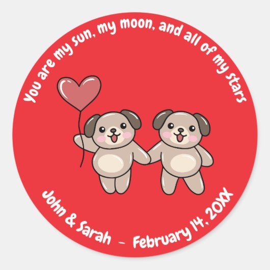 Valentine's Day Dog Heart Ronde Sticker (Voorkant)