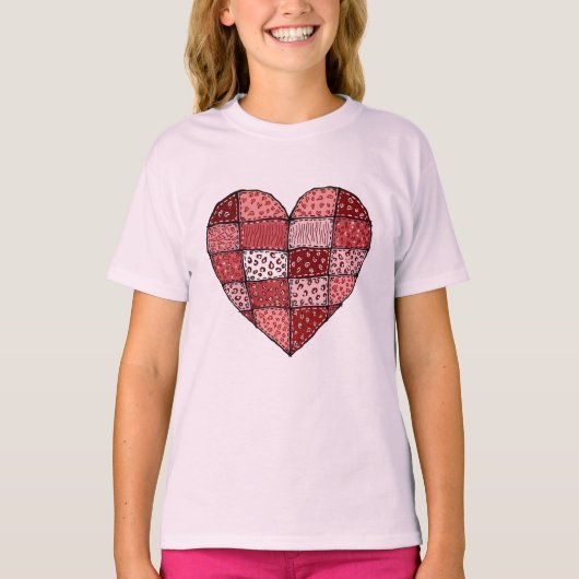 Valentine's Day Doodle Art Patchwork Heart Kids T-shirt (Voorkant)