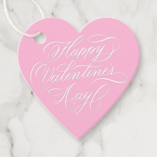 Valentines Day Elegant Calligraphy Deep Pink Heart Bedankjes Labels (Voorkant)