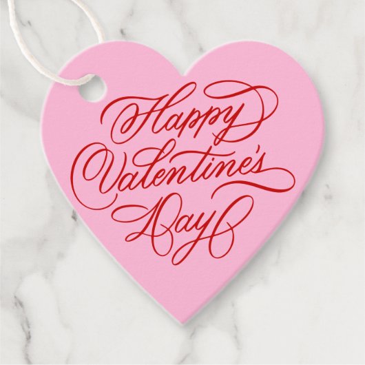 Valentines Day Elegant Calligraphy Pink Heart Bedankjes Labels (Voorkant)