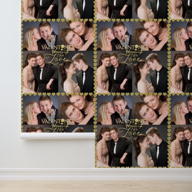 Valentine's Day Elegant Gold Photo Collage  Behang (Applicatie)