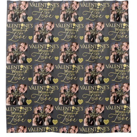 Valentine's Day Elegant Gold Photo Collage  Douchegordijn (Voorkant)