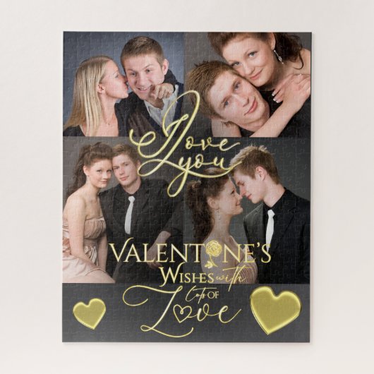 Valentine's Day Elegant Gold Photo Collage Legpuzzel (Verticaal)