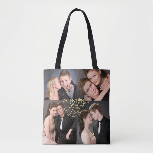 Valentine's Day Elegant Gold Photo Collage Tote Bag (Voorkant)