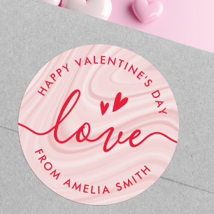 Valentine's Day elegant script blush pink and red Ronde Sticker