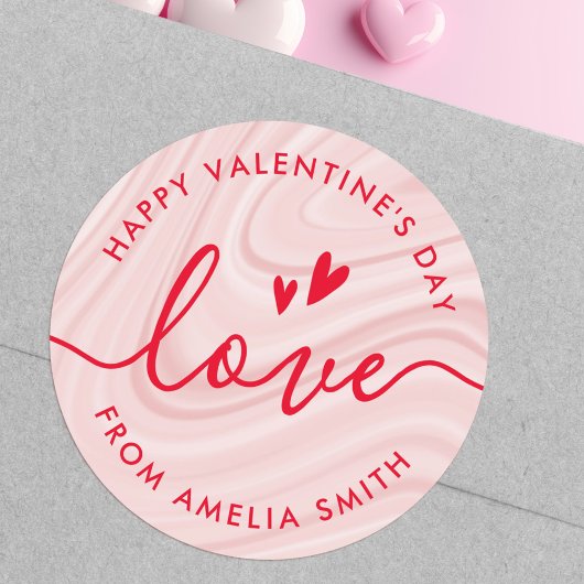 Valentine's Day elegant script blush pink and red Ronde Sticker