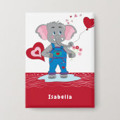 Valentine's Day Elephant Red and White Kid Button (Voorkant)