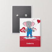 Valentine's Day Elephant Red and White Kid Button (Voorkant / Achterkant)
