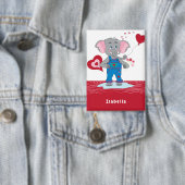 Valentine's Day Elephant Red and White Kid Button (Insitu)