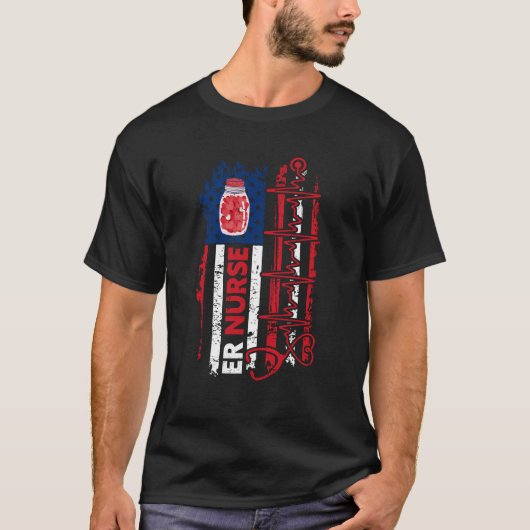 Valentines Day ER Nurse Stethoscope American Flag  T-shirt (Voorkant)