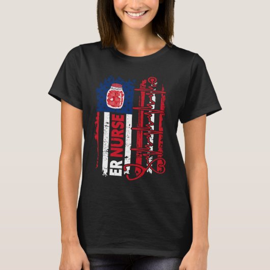 Valentines Day ER Nurse Stethoscope American Flag  T-shirt (Voorkant)