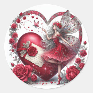 Valentine's Day Fairy Heart Red White Ronde Sticker