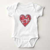Valentine's Day Faux Patchwork Heart Doodle Style Romper (Voorkant)