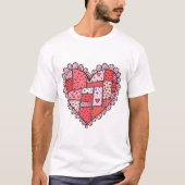 Valentine's Day Faux Patchwork Heart Doodle Style T-shirt (Voorkant)