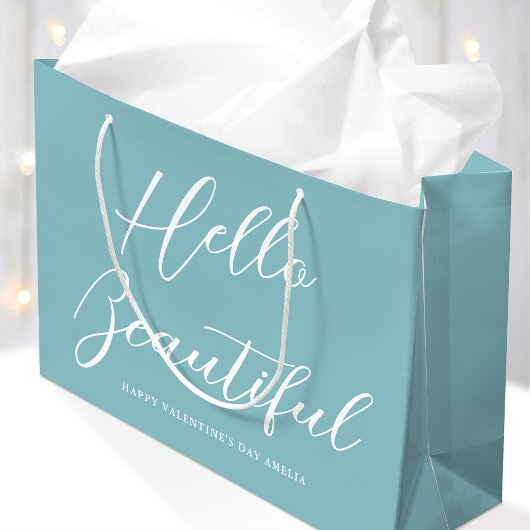 Valentine's Day Gift Bag Elegant Script Blue Groot Cadeauzakje
