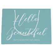 Valentine's Day Gift Bag Elegant Script Blue Groot Cadeauzakje (Voorkant)