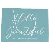 Valentine's Day Gift Bag Elegant Script Blue Groot Cadeauzakje (Achterkant)