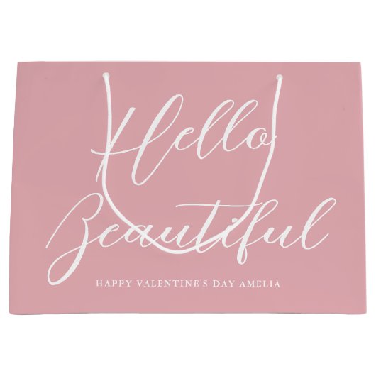 Valentine's Day Gift Bag Elegant Script Pink White Groot Cadeauzakje (Voorkant)