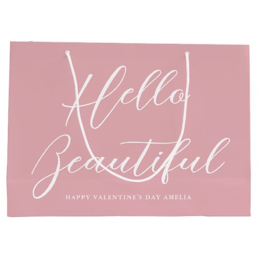 Valentine's Day Gift Bag Elegant Script Pink White Groot Cadeauzakje (Achterkant)