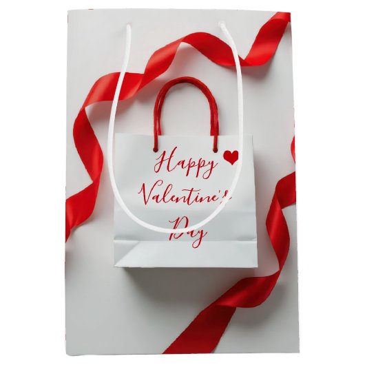 Valentine's Day Gift Bag With Ribbons and Hearts Medium Cadeauzakje (Voorkant)