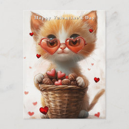 Valentine's Day Ginger Cat Basket Hearts  Briefkaart