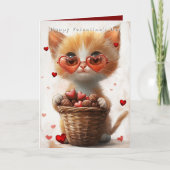 Valentine's Day Ginger Cat Basket Hearts  Kaart (Voorkant)