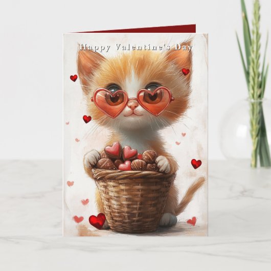 Valentine's Day Ginger Cat Basket Hearts Kaart (Voorkant)