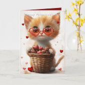 Valentine's Day Ginger Cat Basket Hearts Kaart (Gele Bloem)