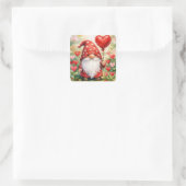 Valentine's Day Gnome with Red Heart Balloon Vierkante Sticker (Tas)