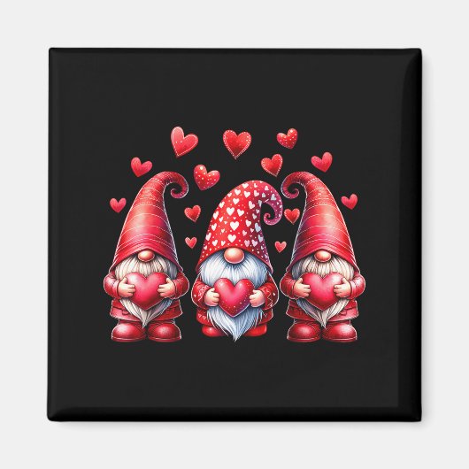 Valentines Day Gnomes Cute Red Hearts Love Gnome W Magneet (Voorkant)