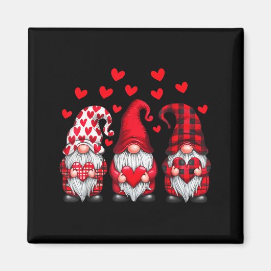 Valentines Day Gnomes Cute Red Hearts Love Gnome W Magneet (Voorkant)