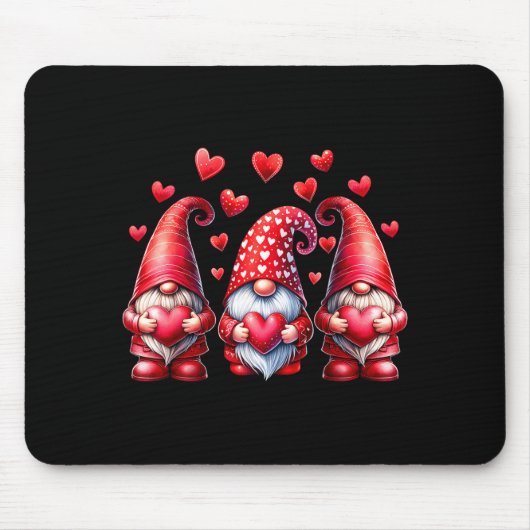 Valentines Day Gnomes Cute Red Hearts Love Gnome W Muismat (Voorkant)