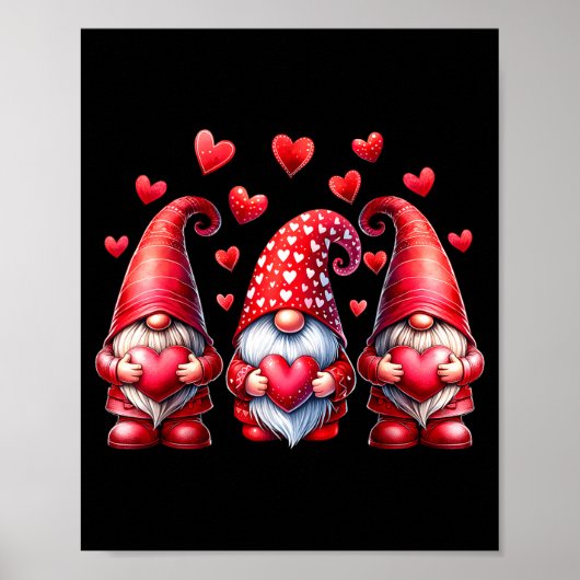 Valentines Day Gnomes Cute Red Hearts Love Gnome W Poster (Voorkant)