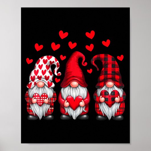 Valentines Day Gnomes Cute Red Hearts Love Gnome W Poster (Voorkant)