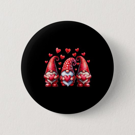 Valentines Day Gnomes Cute Red Hearts Love Gnome W Ronde Button 5,7 Cm (Voorkant)