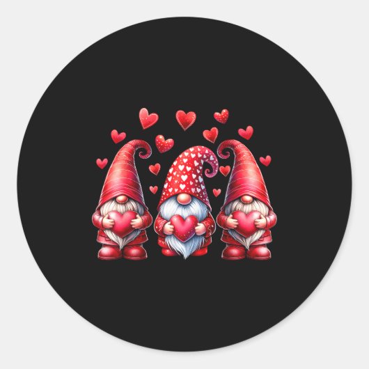 Valentines Day Gnomes Cute Red Hearts Love Gnome W Ronde Sticker (Voorkant)