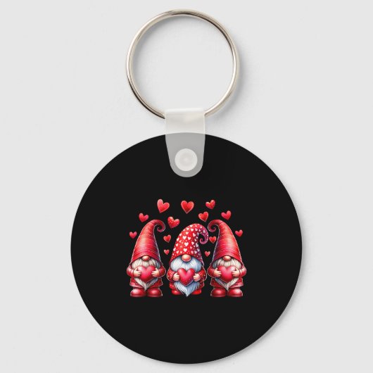 Valentines Day Gnomes Cute Red Hearts Love Gnome W Sleutelhanger (Voorkant)