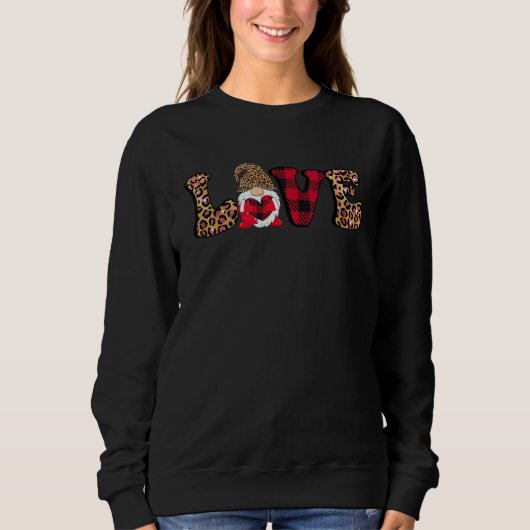 Valentines Day Gnomes Love Heart Leopard Plaid Wom Trui (Voorkant)