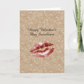Valentine's Day Gold Glitter Red Lips Kiss Kaart (Voorkant)